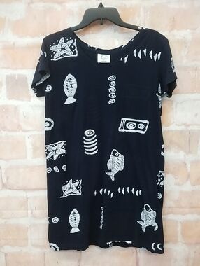 Navy Tee with White Nautical Fish & Starfish Prints